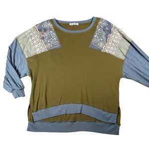 Free People We The Free XS Olive Green Patchwork Eyelet Thermal Top Feelin It
